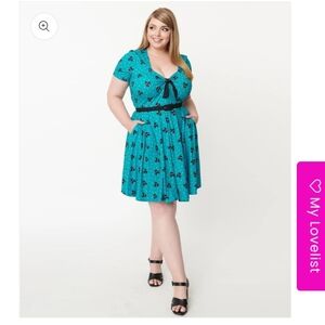 Unique Vintage Teal Cat Dress